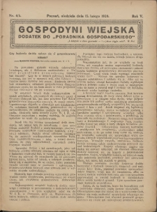 Gospodyni Wiejska: dodatek do &bdquo;Poradnika Gospodarskiego&rdquo; 1920.02.15 R.5 Nr4-5