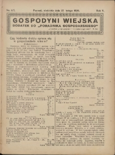 Gospodyni Wiejska: dodatek do &bdquo;Poradnika Gospodarskiego&rdquo; 1920.02.22 R.5 Nr6-7