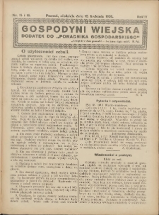Gospodyni Wiejska: dodatek do &bdquo;Poradnika Gospodarskiego&rdquo; 1920.04.18 R.5 Nr15-16