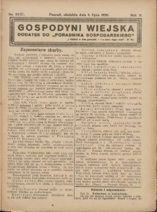Gospodyni Wiejska: dodatek do &bdquo;Poradnika Gospodarskiego&rdquo; 1920.07.04 R.5 Nr22-27