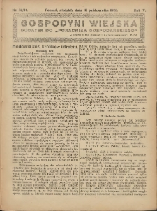 Gospodyni Wiejska: dodatek do &bdquo;Poradnika Gospodarskiego&rdquo; 1920.10.10 R.5 Nr32-41