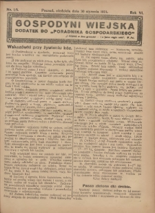 Gospodyni Wiejska: dodatek do &bdquo;Poradnika Gospodarskiego&rdquo; 1921.01.30 R.6 Nr1