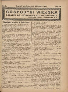 Gospodyni Wiejska: dodatek do &bdquo;Poradnika Gospodarskiego&rdquo; 1921.02.13 R.6 Nr7