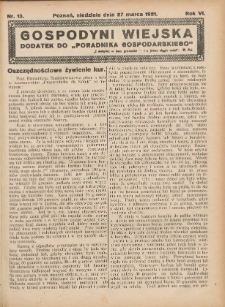 Gospodyni Wiejska: dodatek do &bdquo;Poradnika Gospodarskiego&rdquo; 1921.03.27 R.6 Nr13