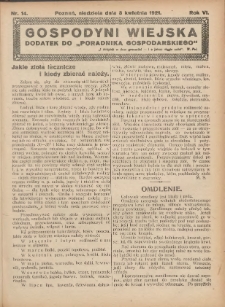 Gospodyni Wiejska: dodatek do „Poradnika Gospodarskiego” 1921.04.03 R.6 Nr14