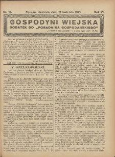 Gospodyni Wiejska: dodatek do &bdquo;Poradnika Gospodarskiego&rdquo; 1921.04.17 R.6 Nr16