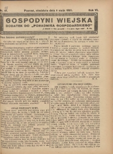 Gospodyni Wiejska: dodatek do &bdquo;Poradnika Gospodarskiego&rdquo; 1921.05.01 R.6 Nr18
