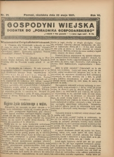 Gospodyni Wiejska: dodatek do „Poradnika Gospodarskiego” 1921.05.22 R.6 Nr21