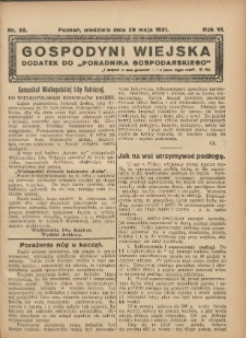 Gospodyni Wiejska: dodatek do &bdquo;Poradnika Gospodarskiego&rdquo; 1921.05.29 R.6 Nr22