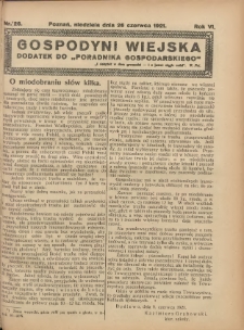 Gospodyni Wiejska: dodatek do &bdquo;Poradnika Gospodarskiego&rdquo; 1921.06.26 R.6 Nr26