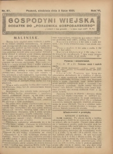 Gospodyni Wiejska: dodatek do &bdquo;Poradnika Gospodarskiego&rdquo; 1921.07.03 R.6 Nr27