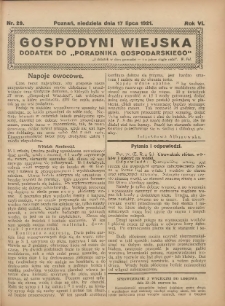 Gospodyni Wiejska: dodatek do &bdquo;Poradnika Gospodarskiego&rdquo; 1921.07.17 R.6 Nr29