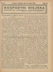 Gospodyni Wiejska: dodatek do &bdquo;Poradnika Gospodarskiego&rdquo; 1921.07.31 R.6 Nr31