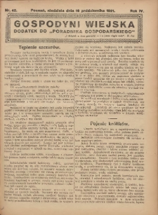 Gospodyni Wiejska: dodatek do „Poradnika Gospodarskiego” 1921.10.16 R.6 Nr42