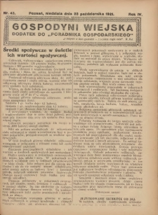 Gospodyni Wiejska: dodatek do &bdquo;Poradnika Gospodarskiego&rdquo; 1921.10.23 R.6 Nr43