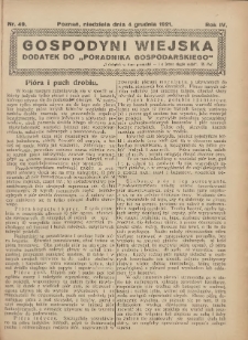 Gospodyni Wiejska: dodatek do &bdquo;Poradnika Gospodarskiego&rdquo; 1921.12.04 R.6 Nr49
