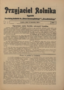 Przyjaciel Rolnika: bezpłatny dodatek do Głosu Leszczyńskiego i Głosu Polskiego 1928.04.13 R.1 Nr9