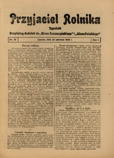 Przyjaciel Rolnika: bezpłatny dodatek do Głosu Leszczyńskiego i Głosu Polskiego 1928.06.22 R.1 Nr19