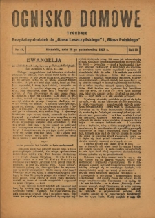 Ognisko Domowe: bezpłatny dodatek do "Głosu Leszczyńskiego" 1927.10.30 R.3 Nr44