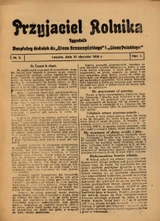Przyjaciel Rolnika: bezpłatny dodatek do Głosu Leszczyńskiego i Głosu Polskiego 1929.01.11 R.2 Nr2