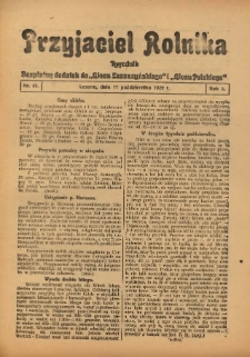 Przyjaciel Rolnika: bezpłatny dodatek do Głosu Leszczyńskiego i Głosu Polskiego 1929.10.11 R.2 Nr41