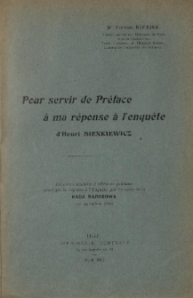 Pour servir de préface à ma réponse à l'enquête d'Henri Sienkiewicz