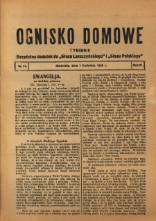 Ognisko Domowe: bezpłatny dodatek do "Głosu Leszczyńskiego" 1928.04.01 R.4 Nr14