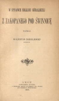 W sprawie kolejki góralskiej z Zakopanego pod Świnnicę