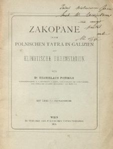 Zakopane in der polnischen Tatra in Galizien als klimatische Höhenstation