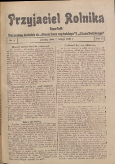 Przyjaciel Rolnika: bezpłatny dodatek do Głosu Leszczyńskiego i Głosu Polskiego 1930.02.07 R.3 Nr6