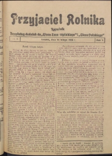 Przyjaciel Rolnika: bezpłatny dodatek do Głosu Leszczyńskiego i Głosu Polskiego 1930.02.14 R.3 Nr7