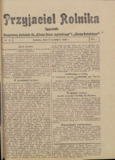 Przyjaciel Rolnika: bezpłatny dodatek do Głosu Leszczyńskiego i Głosu Polskiego 1930.04.04 R.3 Nr14