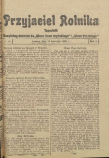 Przyjaciel Rolnika: bezpłatny dodatek do Głosu Leszczyńskiego i Głosu Polskiego 1930.04.11 R.3 Nr15