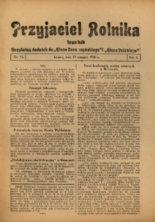 Przyjaciel Rolnika: bezpłatny dodatek do Głosu Leszczyńskiego i Głosu Polskiego 1930.08.22 R.3 Nr31