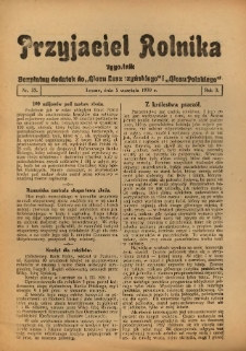 Przyjaciel Rolnika: bezpłatny dodatek do Głosu Leszczyńskiego i Głosu Polskiego 1930.09.05 R.3 Nr33