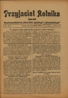 Przyjaciel Rolnika: bezpłatny dodatek do Głosu Leszczyńskiego i Głosu Polskiego 1930.09.12 R.3 Nr34