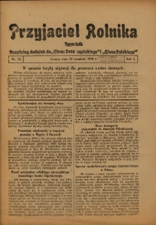 Przyjaciel Rolnika: bezpłatny dodatek do Głosu Leszczyńskiego i Głosu Polskiego 1930.09.12 R.3 Nr34