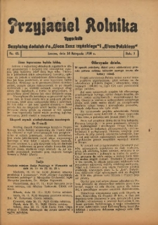 Przyjaciel Rolnika: bezpłatny dodatek do Głosu Leszczyńskiego i Głosu Polskiego 1930.11.14 R.3 Nr43