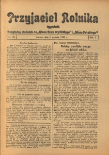 Przyjaciel Rolnika: bezpłatny dodatek do Głosu Leszczyńskiego i Głosu Polskiego 1930.12.05 R.3 Nr45