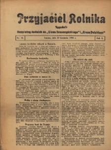 Przyjaciel Rolnika: bezpłatny dodatek do Głosu Leszczyńskiego i Głosu Polskiego 1931.04.17 R.4 Nr16