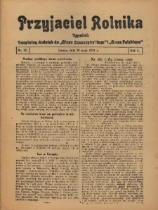 Przyjaciel Rolnika: bezpłatny dodatek do Głosu Leszczyńskiego i Głosu Polskiego 1931.05.29 R.4 Nr22