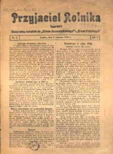 Przyjaciel Rolnika: bezpłatny dodatek do Głosu Leszczyńskiego i Głosu Polskiego 1932.01.08 R.5 Nr1