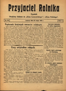 Przyjaciel Rolnika: bezpłatny dodatek do Głosu Leszczyńskiego i Głosu Polskiego 1933.05.20 R.6 Nr20