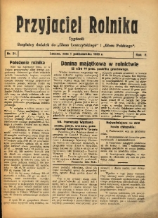 Przyjaciel Rolnika: bezpłatny dodatek do Głosu Leszczyńskiego i Głosu Polskiego 1933.10.01 R.6 Nr21