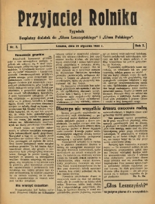 Przyjaciel Rolnika: bezpłatny dodatek do Głosu Leszczyńskiego i Głosu Polskiego 1934.01.21 R.7 Nr3