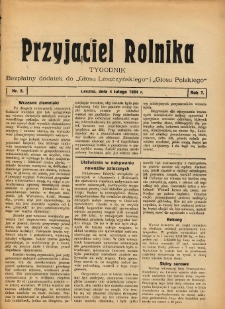 Przyjaciel Rolnika: bezpłatny dodatek do Głosu Leszczyńskiego i Głosu Polskiego 1934.02.04 R.7 Nr5
