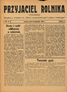 Przyjaciel Rolnika: bezpłatny dodatek do Głosu Leszczyńskiego i Głosu Polskiego 1934.11.25 R.7 Nr47