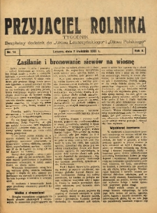 Przyjaciel Rolnika: bezpłatny dodatek do Głosu Leszczyńskiego i Głosu Polskiego 1935.04.07 R.8 Nr14