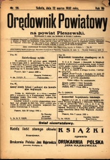 Orędownik Powiatowy na Powiat Pleszewski 1932.03.20 R.59 Nr20