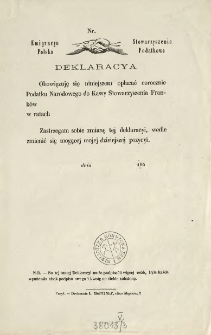 Deklaracya Nr [Inc.:] "Obowiązuję się niniejszem opłacać corocznie Podatku Narodowego ..."